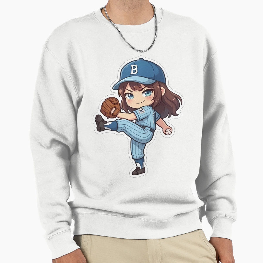 Chibi Baseball 2026 Pitcher Wind Sweatshirt - Aesthetic Graphic Men Women - T-Shirt, Sweatshirt, Hoodie