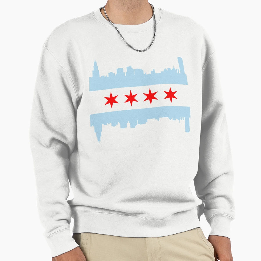 Chicago Flag Skyline Sweatshirt - Aesthetic Graphic for Adults - T-Shirt, Sweatshirt, Hoodie