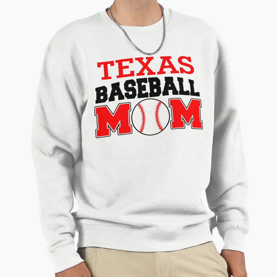 Texas Baseball Mom Sweatshirt - Novelty Apparel Men Women - T-Shirt, Sweatshirt, Hoodie