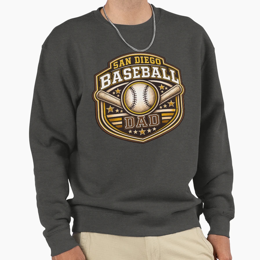San Diego Baseball Dad Brown Gold Baseball T-Shirt - Unique Graphic Unisex - T-Shirt, Sweatshirt, Hoodie