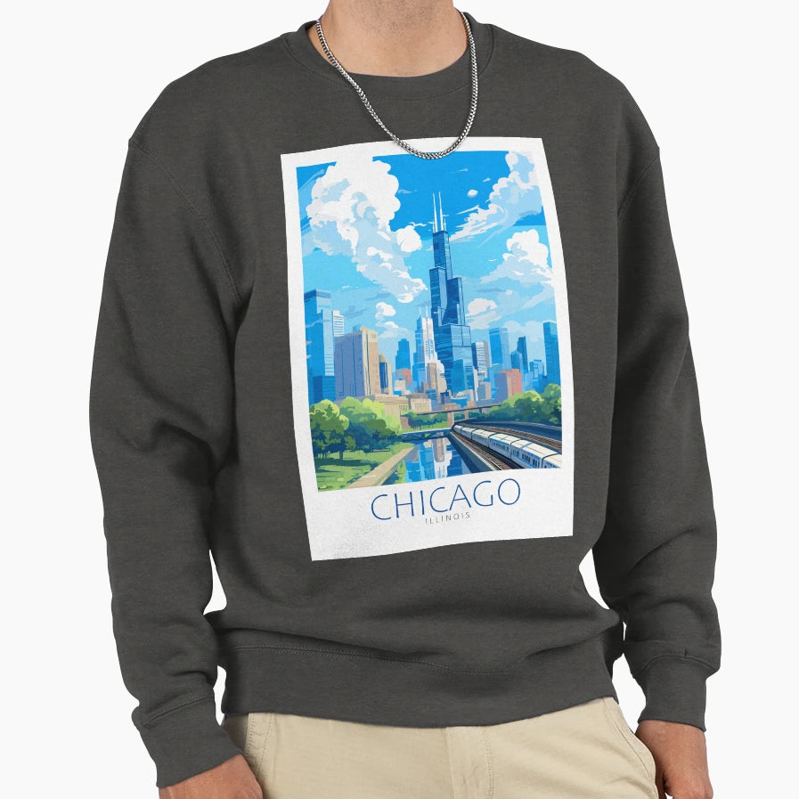Minimalistic Chicago Illinois Sweatshirt - Graphic Print for Adults - T-Shirt, Sweatshirt, Hoodie