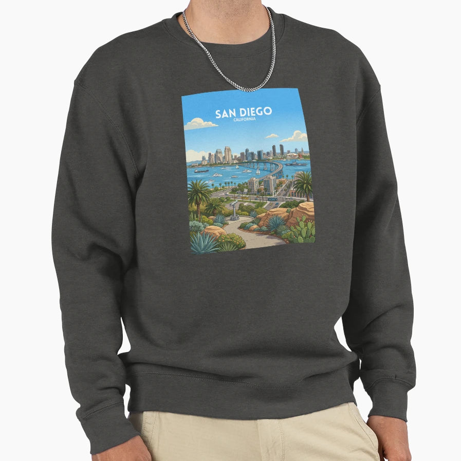 San Diego California Travel Art Sweatshirt - Minimalist Print Unisex - T-Shirt, Sweatshirt, Hoodie