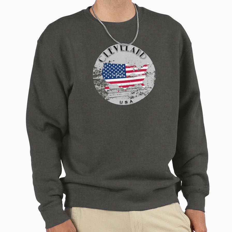 Cleveland United States America Flag Sweatshirt - Unique Graphic Unisex - T-Shirt, Sweatshirt, Hoodie