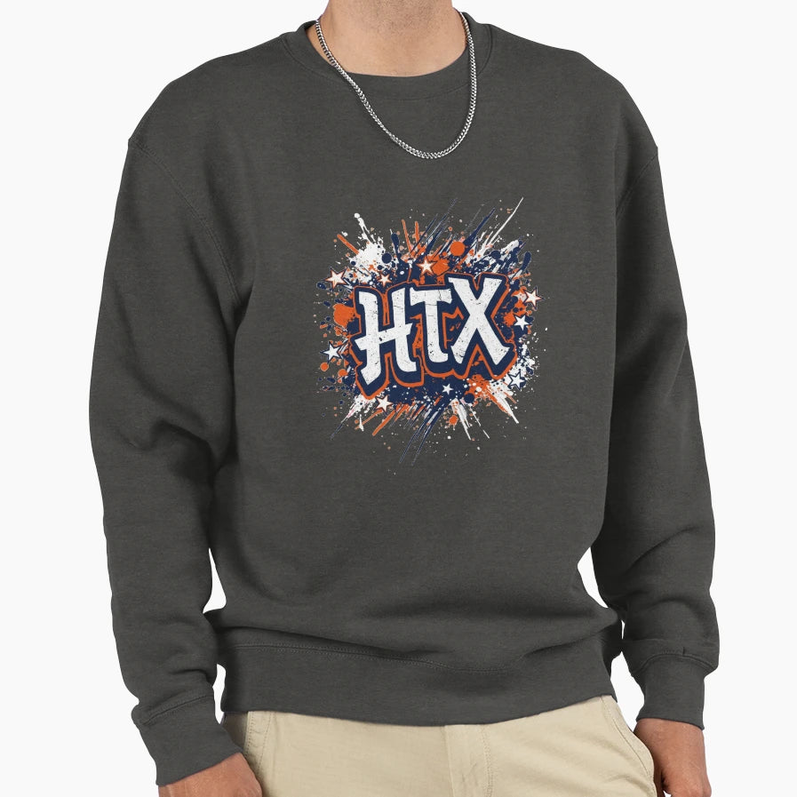 Houston Baseball Ink Splatter Sweatshirt - Custom Art Print Unisex - T-Shirt, Sweatshirt, Hoodie