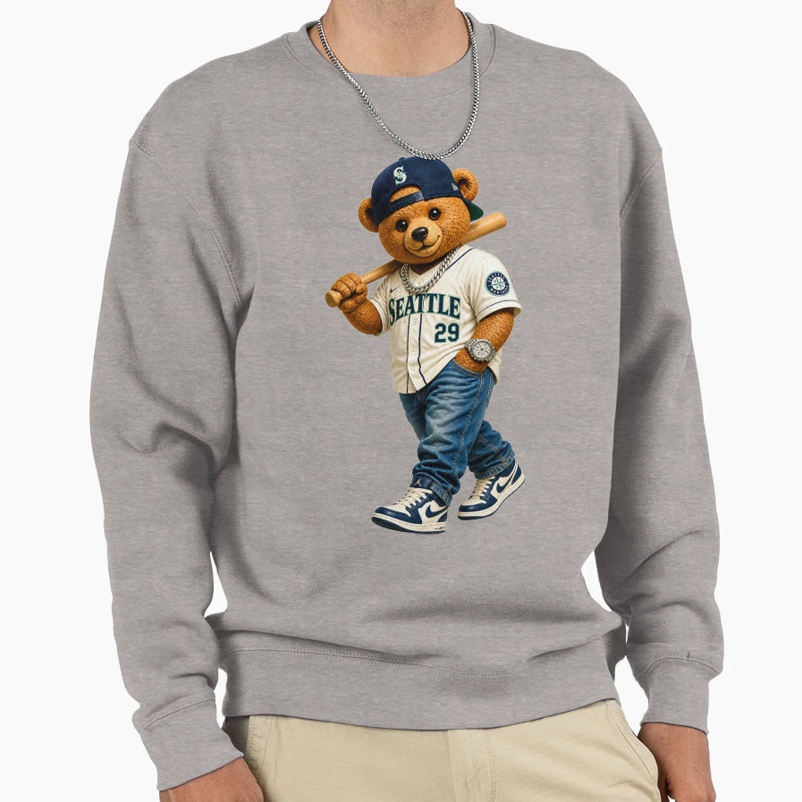Seattle Baseball Bear Teddy Bear Mascot Sweatshirt - Unique Graphic Unisex - T-Shirt, Sweatshirt, Hoodie
