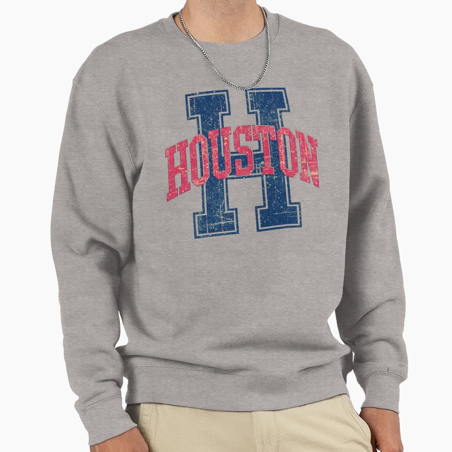 Distressed Collegiate Houston Sweatshirt - Fun Novelty Design for Adults - T-Shirt, Sweatshirt, Hoodie