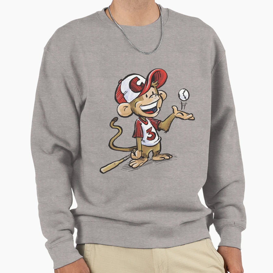 Baseball Monkey Sweatshirt - Fun Novelty Design for Adults - T-Shirt, Sweatshirt, Hoodie