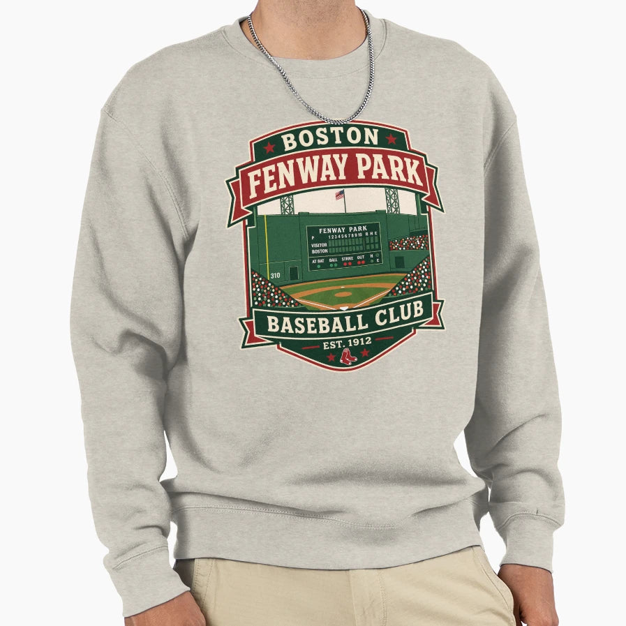 Boston Fenway Park Baseball Badge Sweatshirt - Custom Art Print Unisex - T-Shirt, Sweatshirt, Hoodie