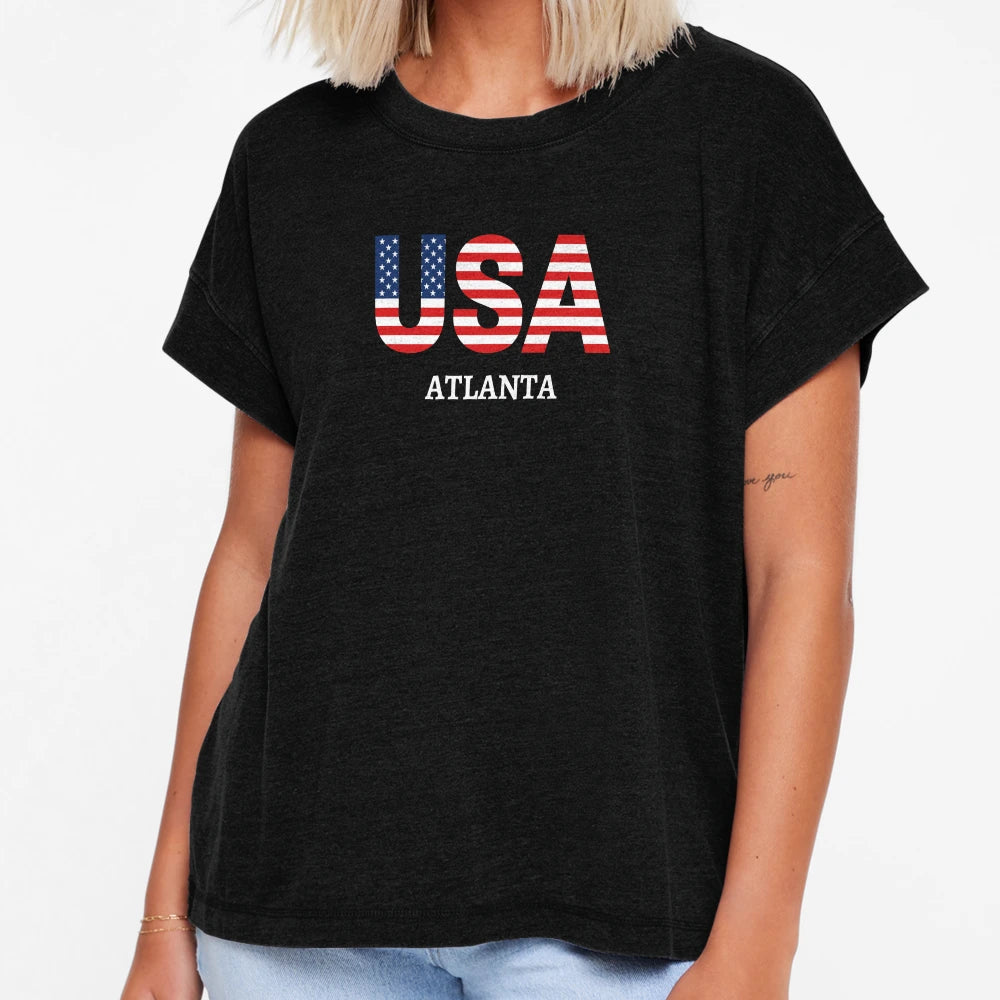 Atlanta Usa Flag T-Shirt - Casual Everyday Wear Unisex - T-Shirt, Sweatshirt, Hoodie
