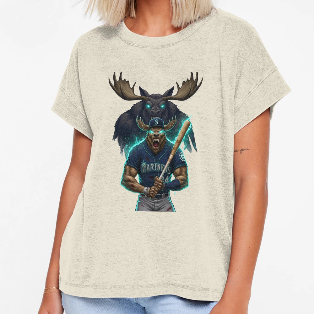 Aggressive Moose Baseball Mascot Power T-Shirt - Graphic Print for Adults - T-Shirt, Sweatshirt, Hoodie