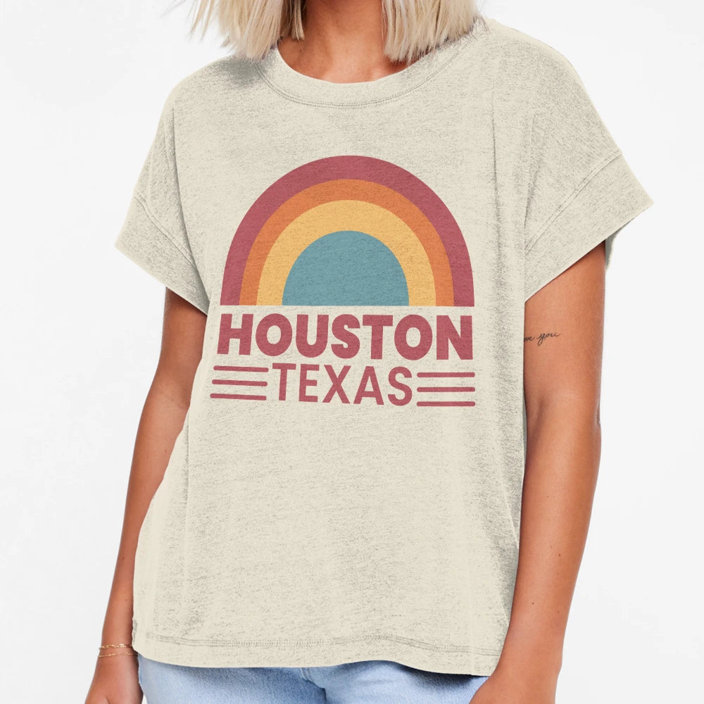 Houston Texas Rainbow Sunset T-Shirt - Aesthetic Graphic for Adults - T-Shirt, Sweatshirt, Hoodie