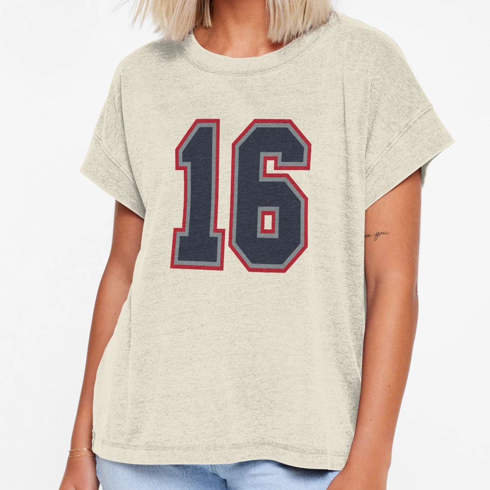16 Navy Grey Red Sports Number Sixteen T-Shirt - Trendy Graphic for Adults - T-Shirt, Sweatshirt, Hoodie