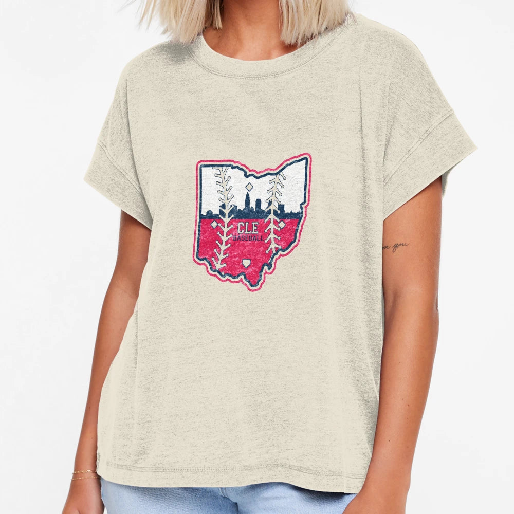 Cleveland Skyline Baseball Red White T-Shirt - Unique Graphic for Adults - T-Shirt, Sweatshirt, Hoodie