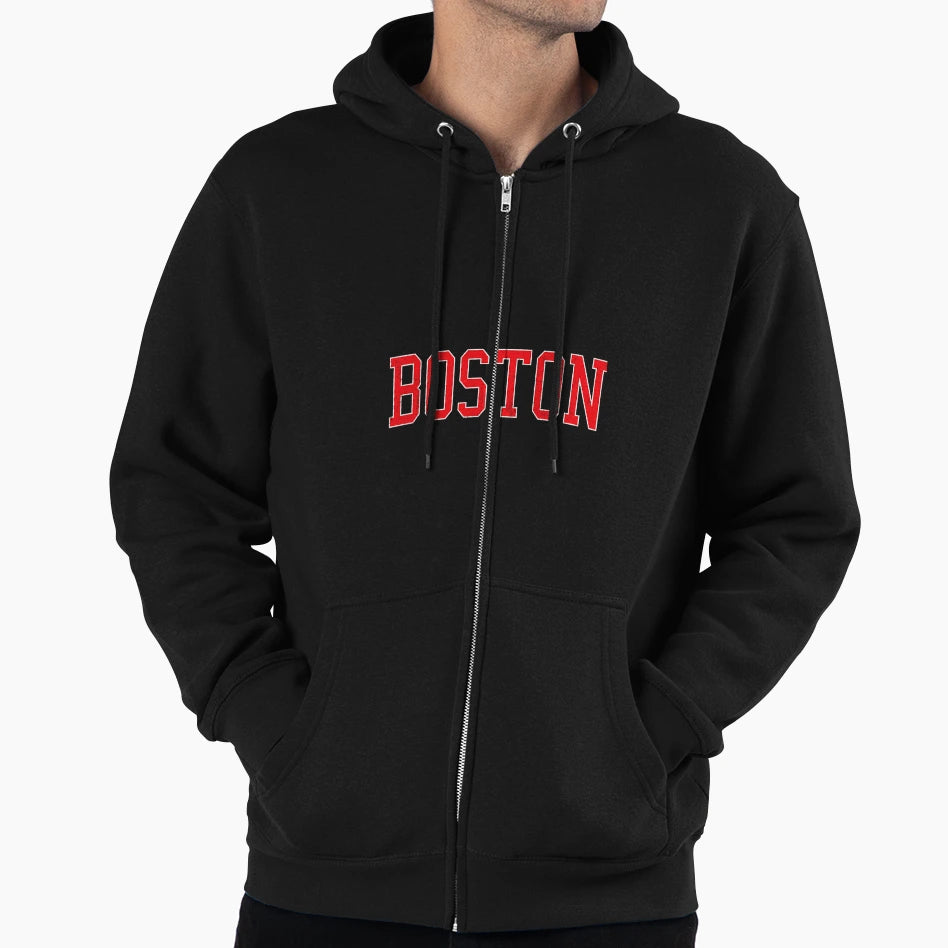 Boston Ma Varsity Red Text Hoodie - Custom Art Print for Adults - T-Shirt, Sweatshirt, Hoodie