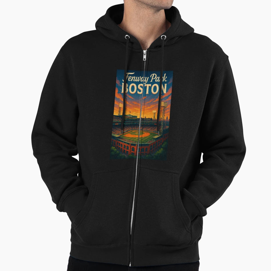 Sunset Over Fenway Park Boston Baseball Hoodie - Aesthetic Graphic Unisex - T-Shirt, Sweatshirt, Hoodie