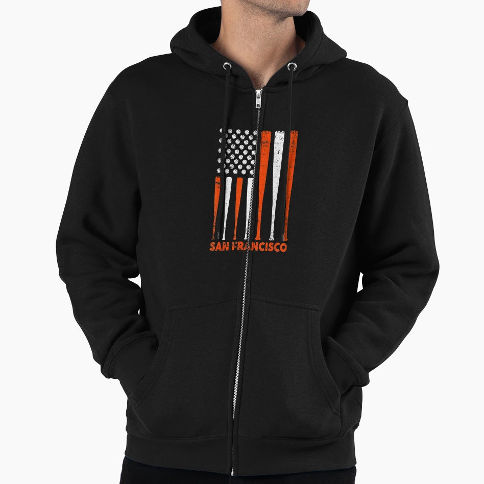 San Francisco Baseball Flag Distressed Hoodie - Custom Art Print Men Women - T-Shirt, Sweatshirt, Hoodie
