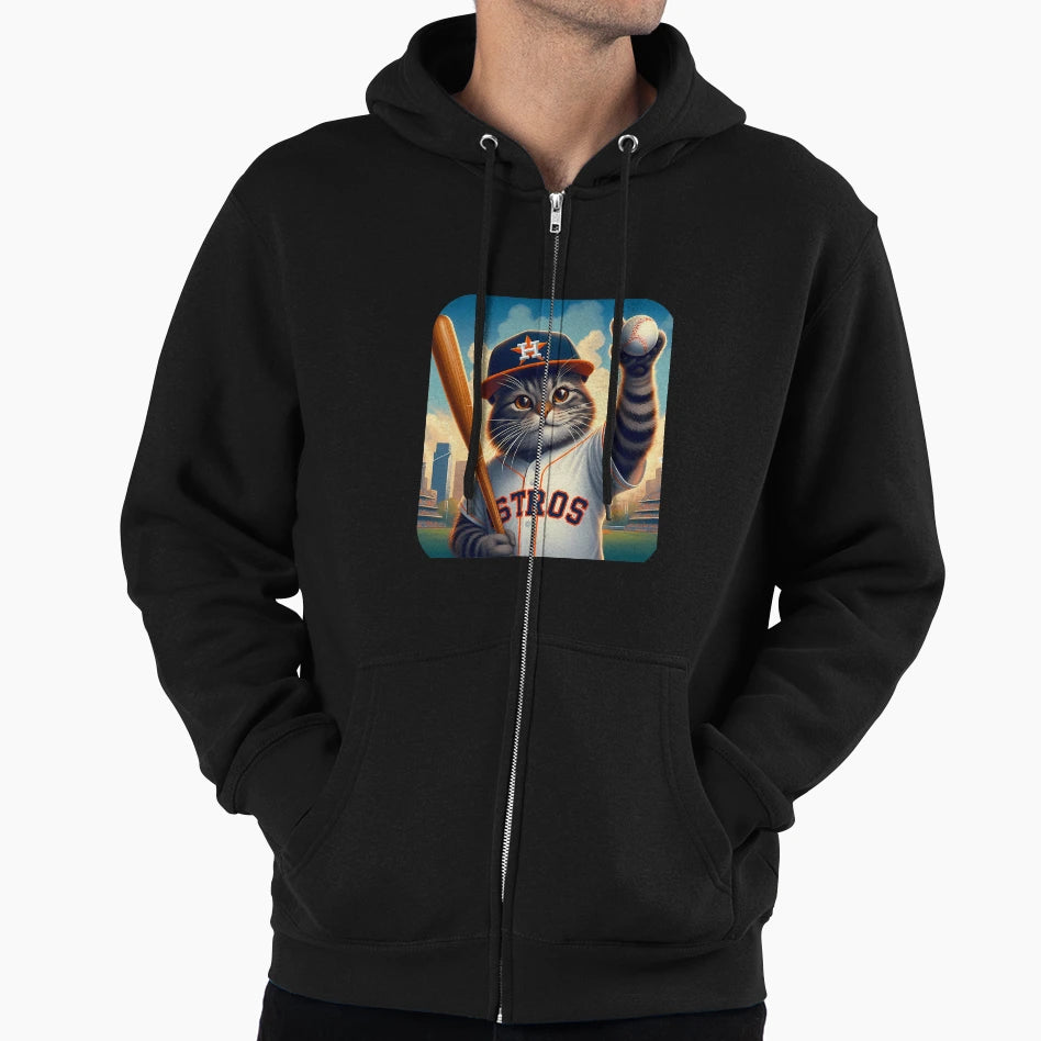 Astros Cat Play Baseball Hoodie - Fun Novelty Design Unisex - T-Shirt, Sweatshirt, Hoodie