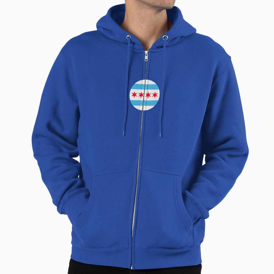 Chicago Flag Iconic Four Red Stars Hoodie - Minimalist Print for Adults - T-Shirt, Sweatshirt, Hoodie