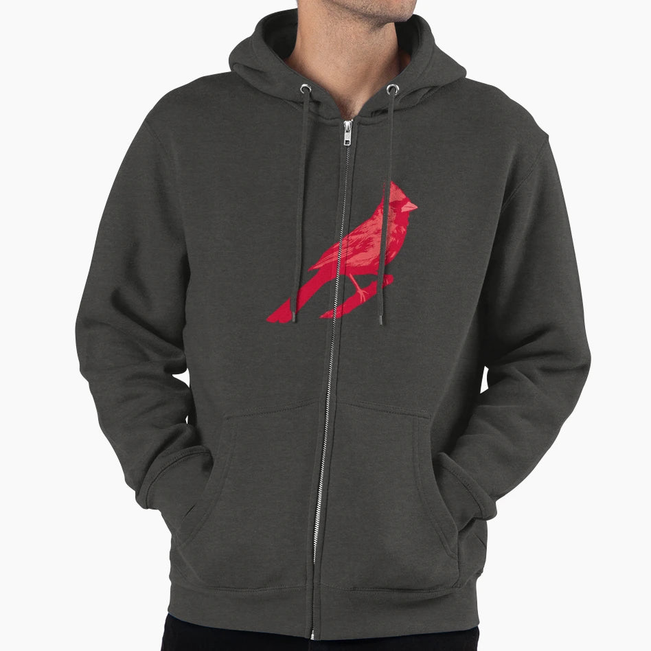 Bold Red Cardinal Branch Striking Bird Art Hoodie - Custom Art Print Unisex - T-Shirt, Sweatshirt, Hoodie