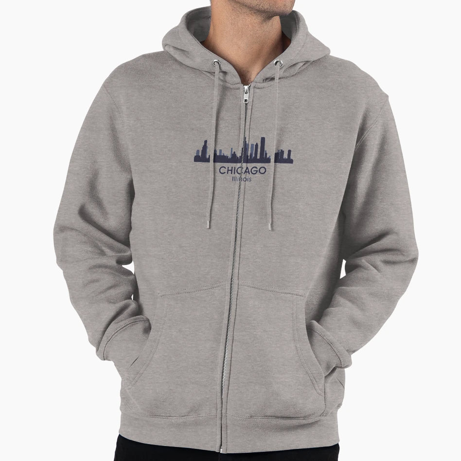 Chicago Illinois City Skyline Hoodie - Minimalist Print Unisex - T-Shirt, Sweatshirt, Hoodie