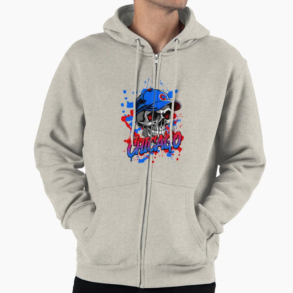 Chicago Cubs Skull Hoodie - Streetwear Style Unisex - T-Shirt, Sweatshirt, Hoodie