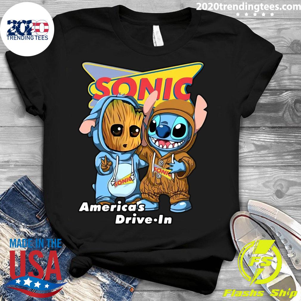 Stitch And Groot Sonic America's Drive In - Adult & Kids T-Shirts, Sweatshirts & Hoodies apparel design preview 3