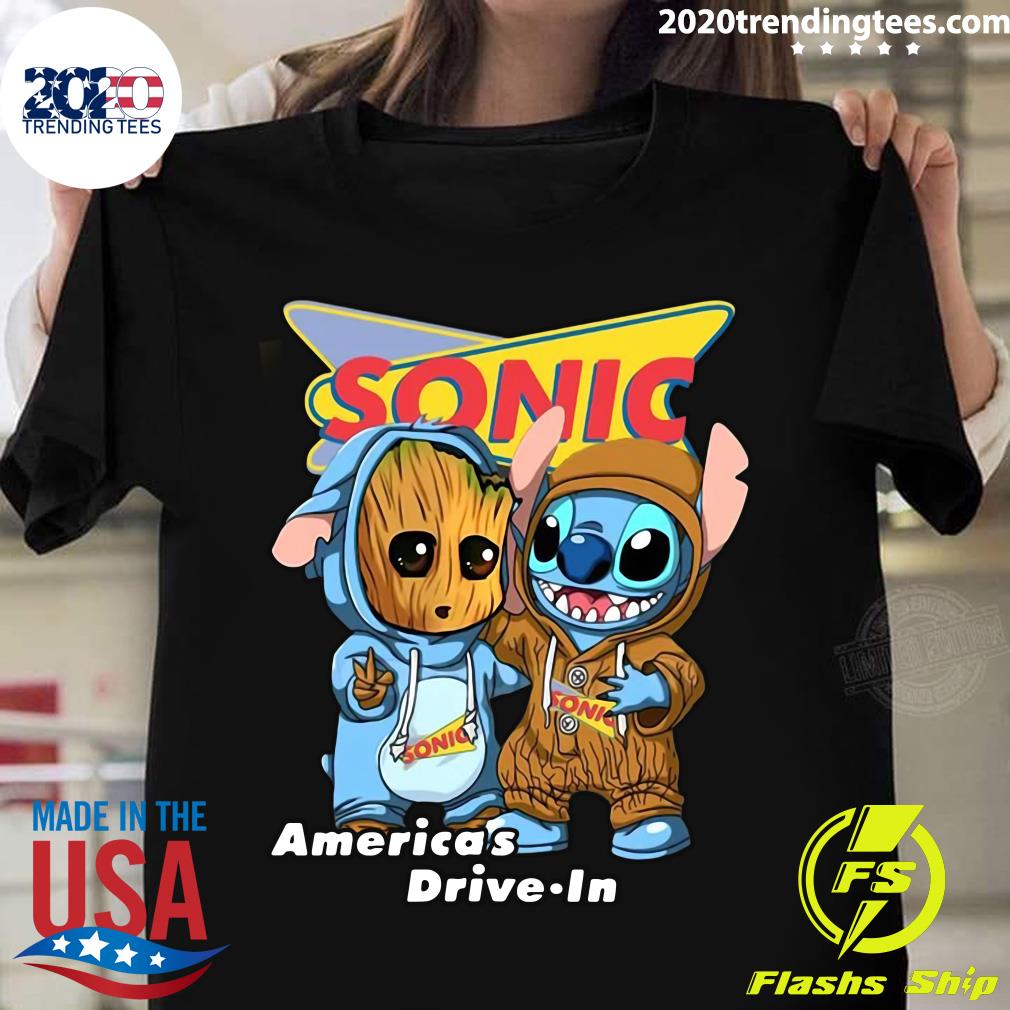 Stitch And Groot Sonic America's Drive In - Adult & Kids T-Shirts, Sweatshirts & Hoodies apparel design preview 1