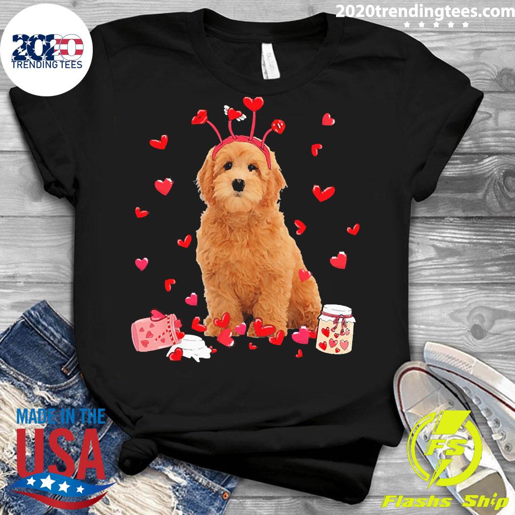 Valentine's Day Sweet Headband Red Goldendoodle Dog - Adult & Kids T-Shirts, Sweatshirts & Hoodies apparel design preview 3