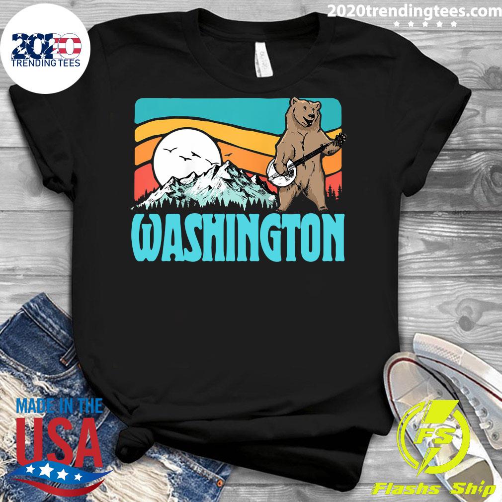 Washington Pnw Mountains Bluegrass Banjo Bear Funny - Adult & Kids T-Shirts, Sweatshirts & Hoodies apparel design preview 3