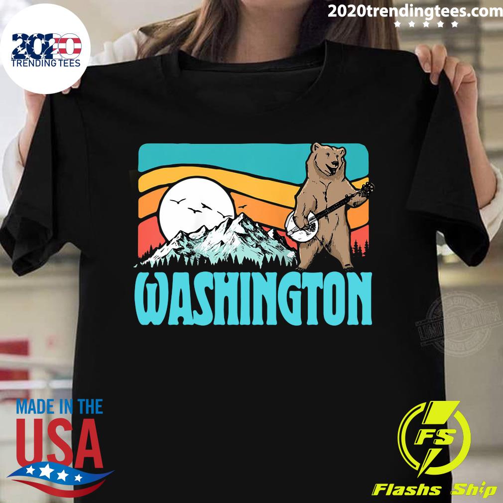 Washington Pnw Mountains Bluegrass Banjo Bear Funny - Adult & Kids T-Shirts, Sweatshirts & Hoodies apparel design preview 1