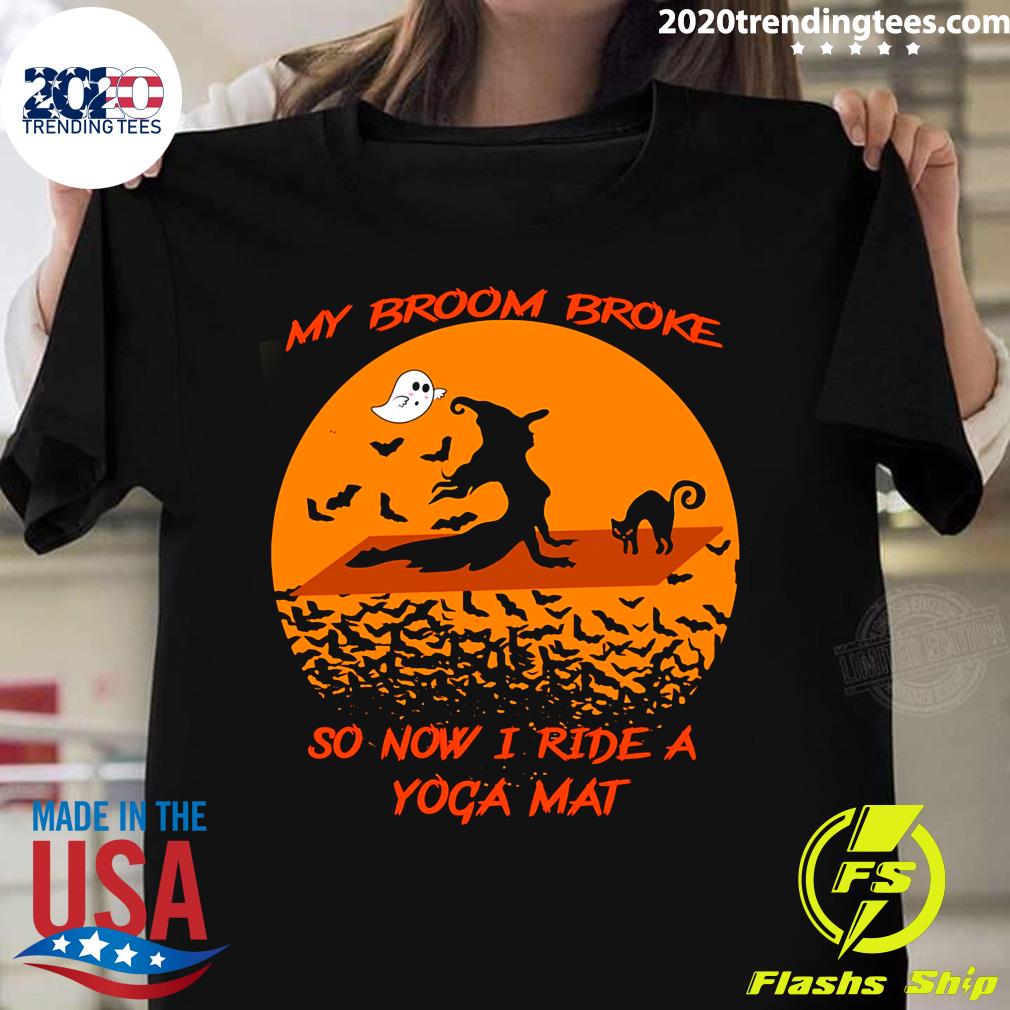 Witch And Black Cat My Broom Broke So Now I Rate A - Adult & Kids T-Shirts, Sweatshirts & Hoodies apparel design preview 1