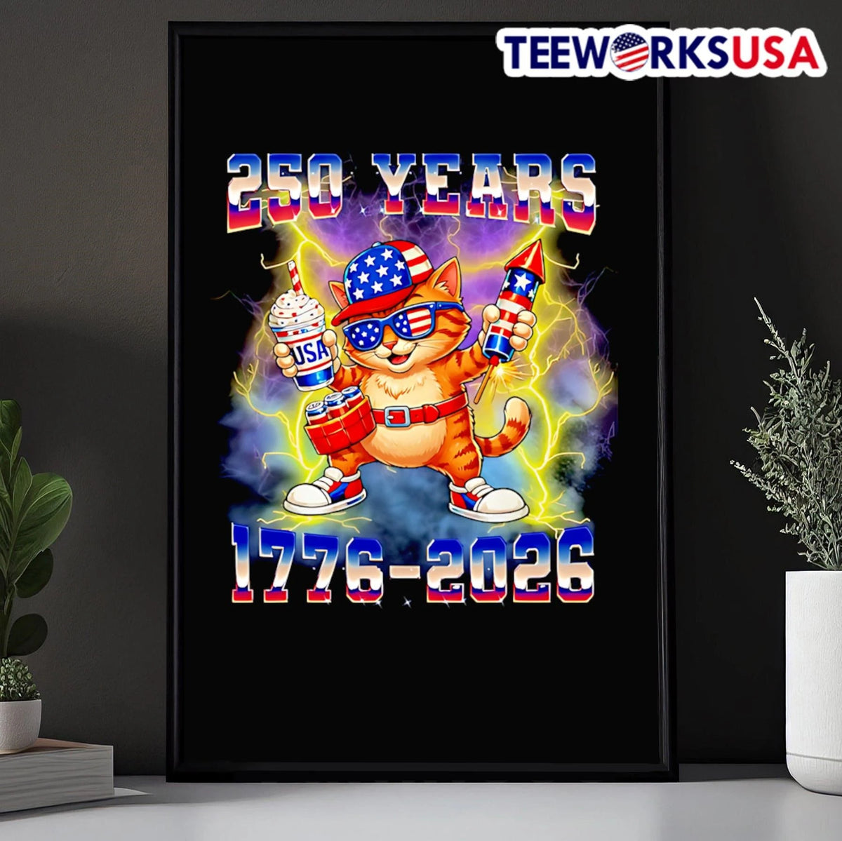 250 Years 1776-2026 USA Orange Cat - Adult & Kids T-Shirts, Sweatshirts & Hoodies apparel design preview 5